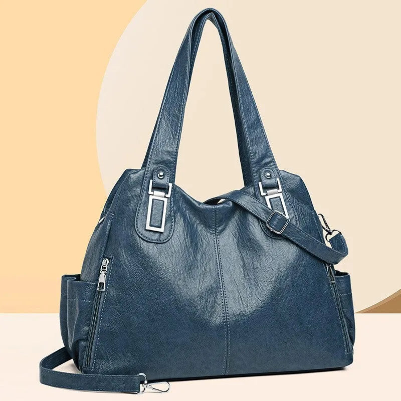 Soft PU women's tote bag in square vertical shape with single shoulder strap and internal zipper pocket