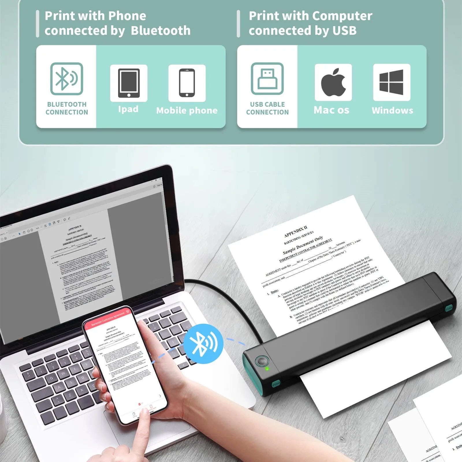 Phomemo M08F A4 portable thermal printer in silver black colour on a desk