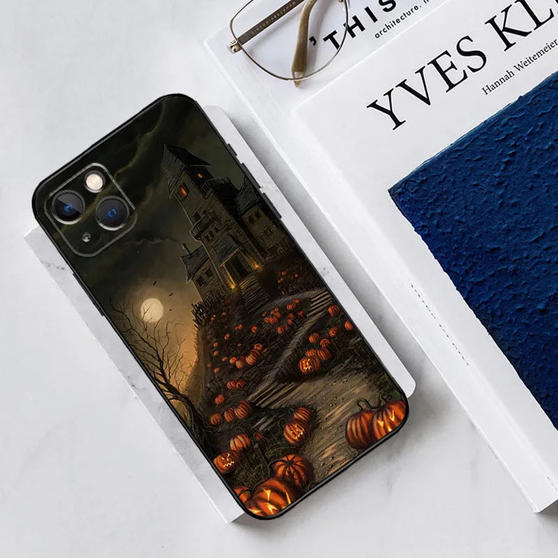 Black TPU soft shell phone case with painted cartoon ghost design for Apple iPhone