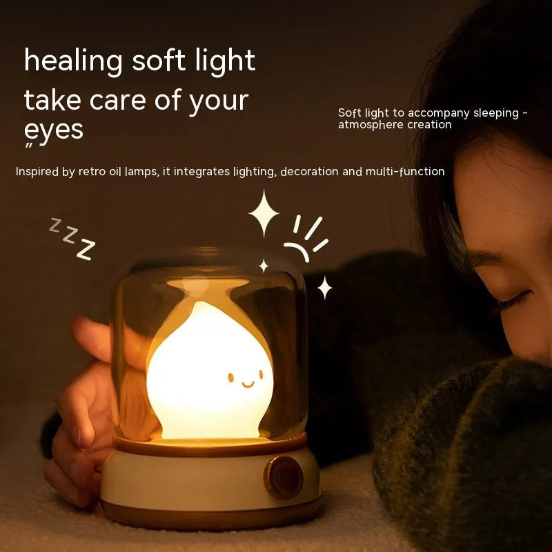 Retro oil lamp design USB rechargeable night light in green or yellow colour options
