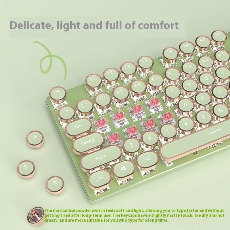 E-sports mechanical keyboard with multifunction knob and white backlighting in matcha green colour