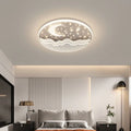 Moon-shaped romantic ceiling light for bedroom with wrought iron frame and acrylic panels