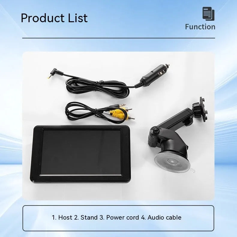 Black portable 7-inch vehicle MP5 player with mounting bracket and cables