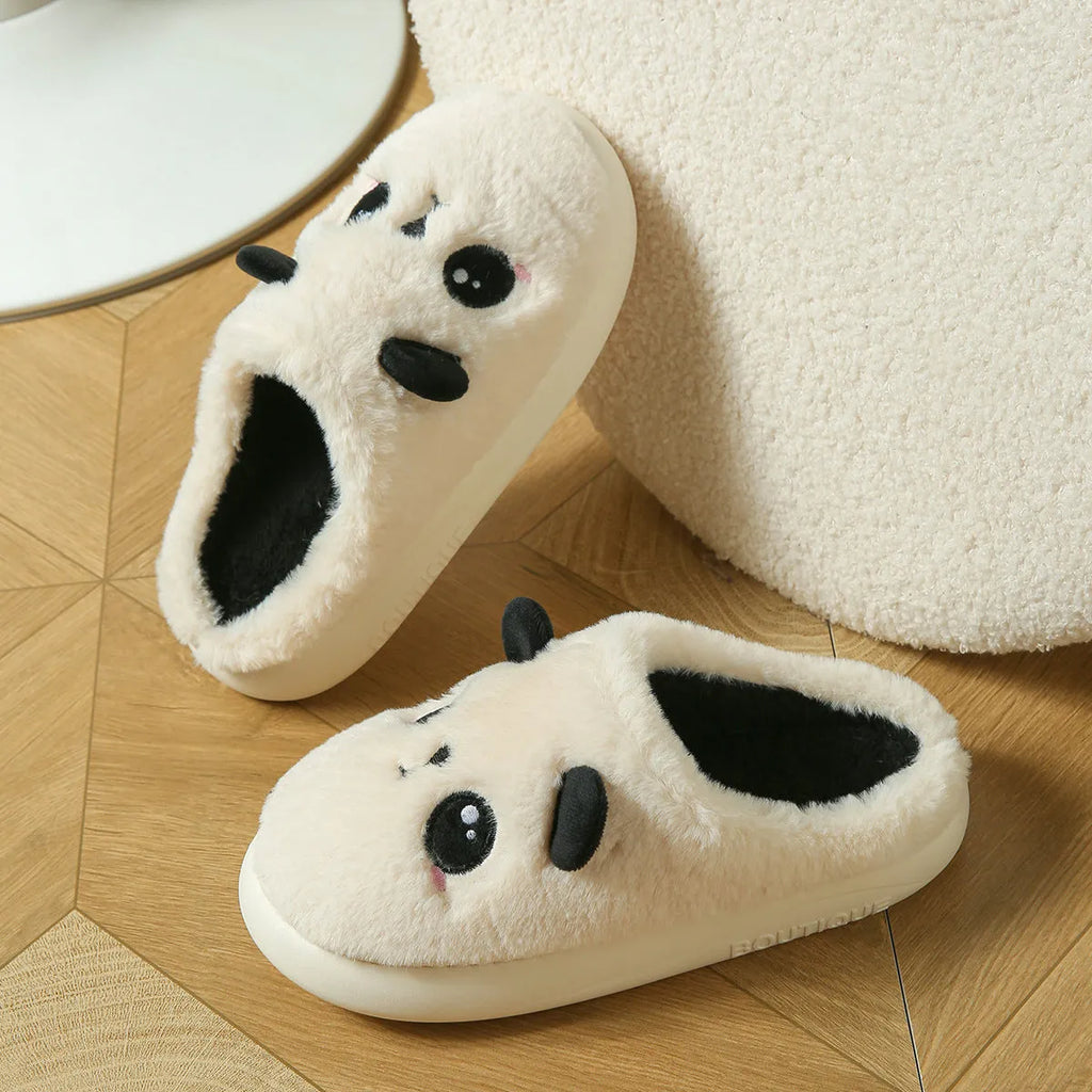Panda-themed cotton and linen toe-ring slippers with non-slip PVC sole
