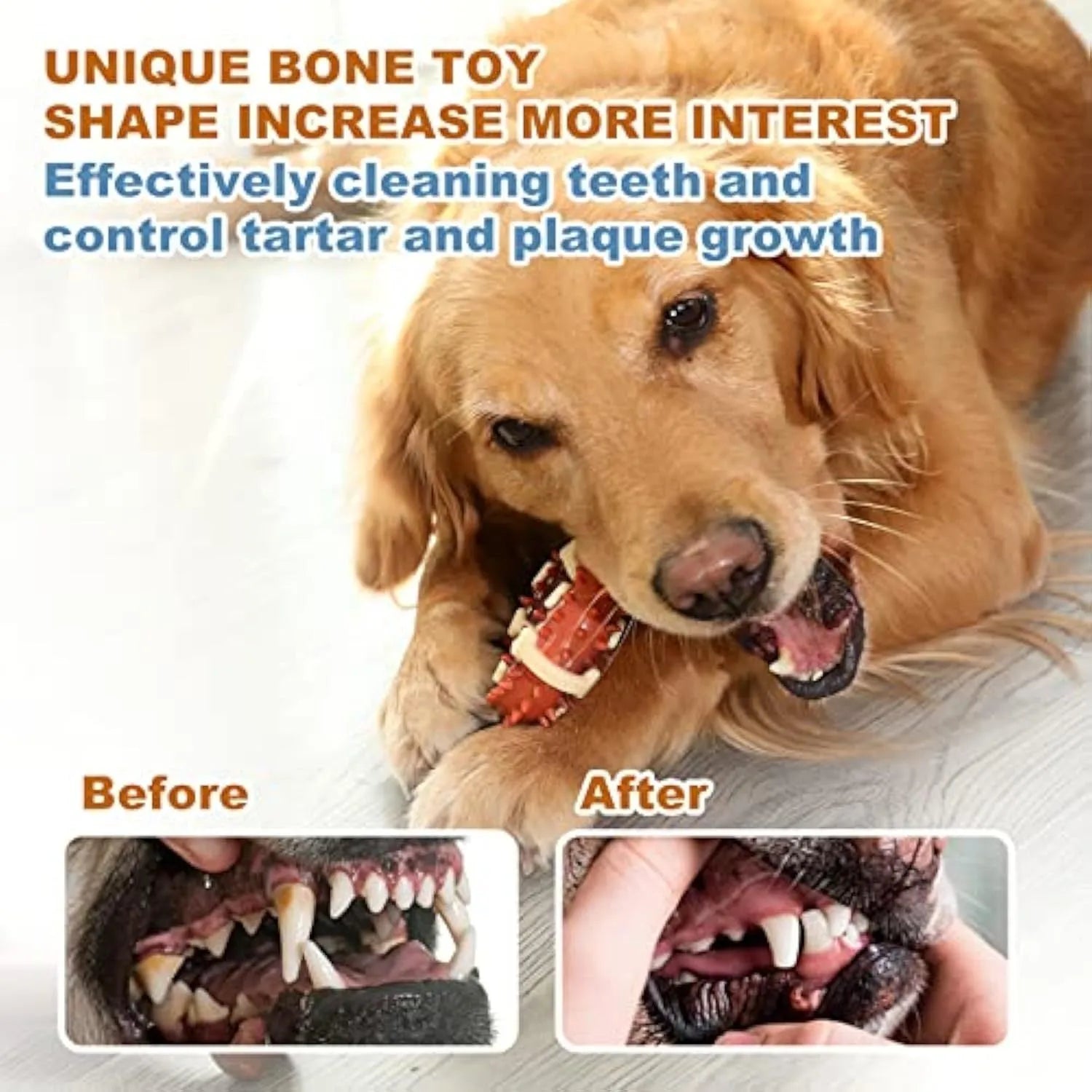 Natural rubber bone-shaped dog dental chew toy for teeth grinding and anxiety relief
