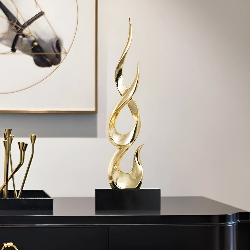 A selection of resin decorative ornaments in gold, silver, and gradient colours, showing Fire and High-rise style options.