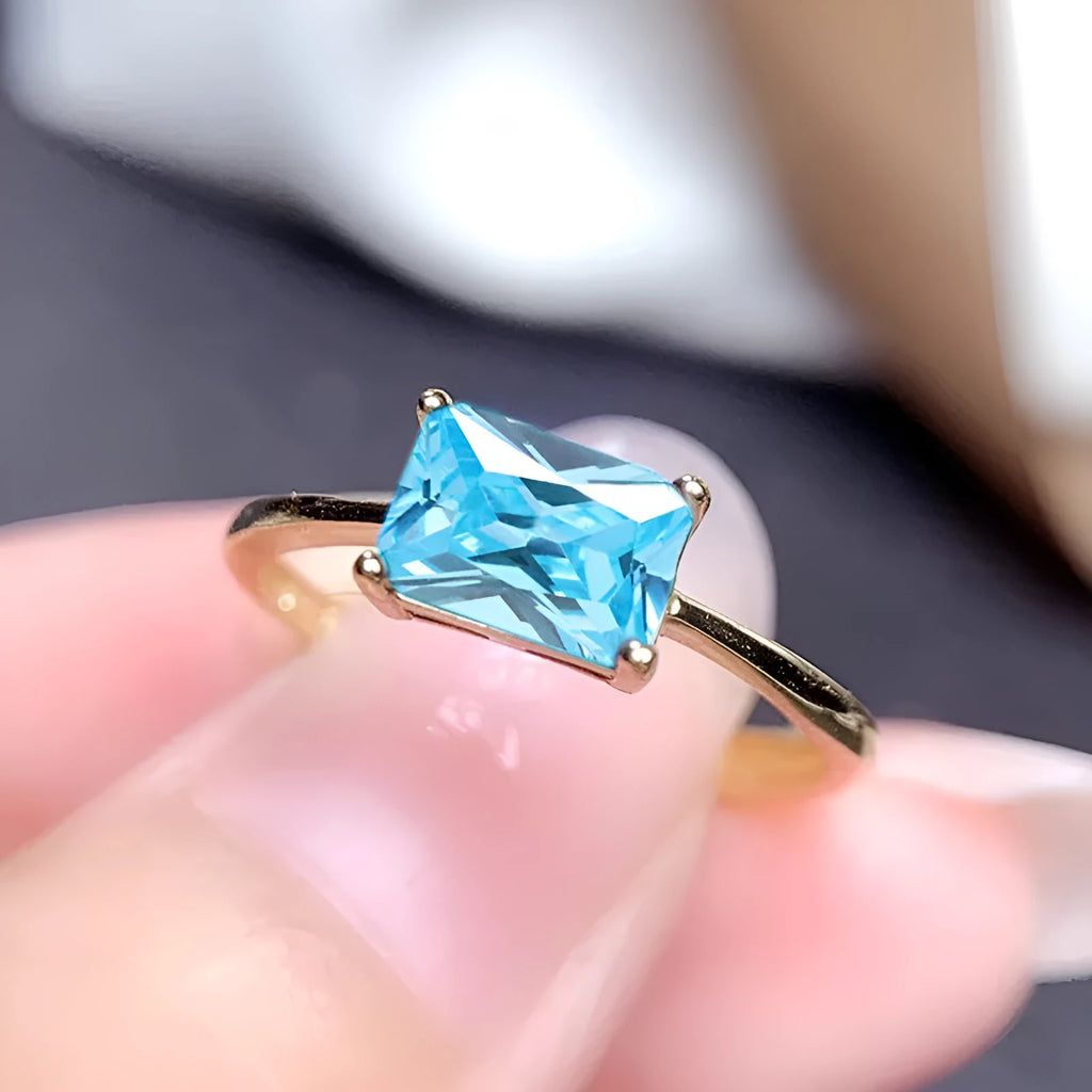 Sapphire blue zircon geometric bracelet ring for women on copper band.