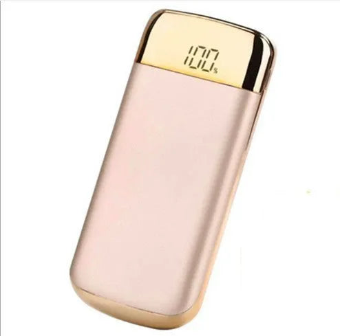 Square aluminium power bank with digital display and multiple USB charging ports