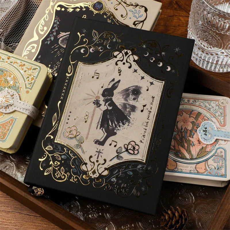 A5 gothic art notebook with choice of illustrated covers including rabbit, maze, forest, and fruit designs.