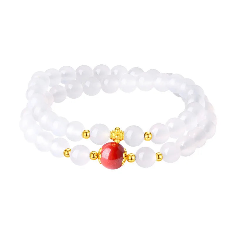 White agate women's bracelet with double-layer construction and geometry-shaped beads