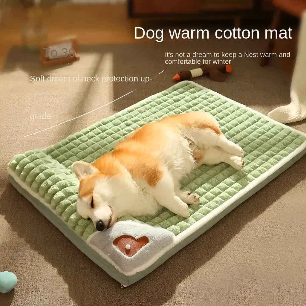Large detachable dog bed mat in grey colour, shown with removable cover partially unzipped.