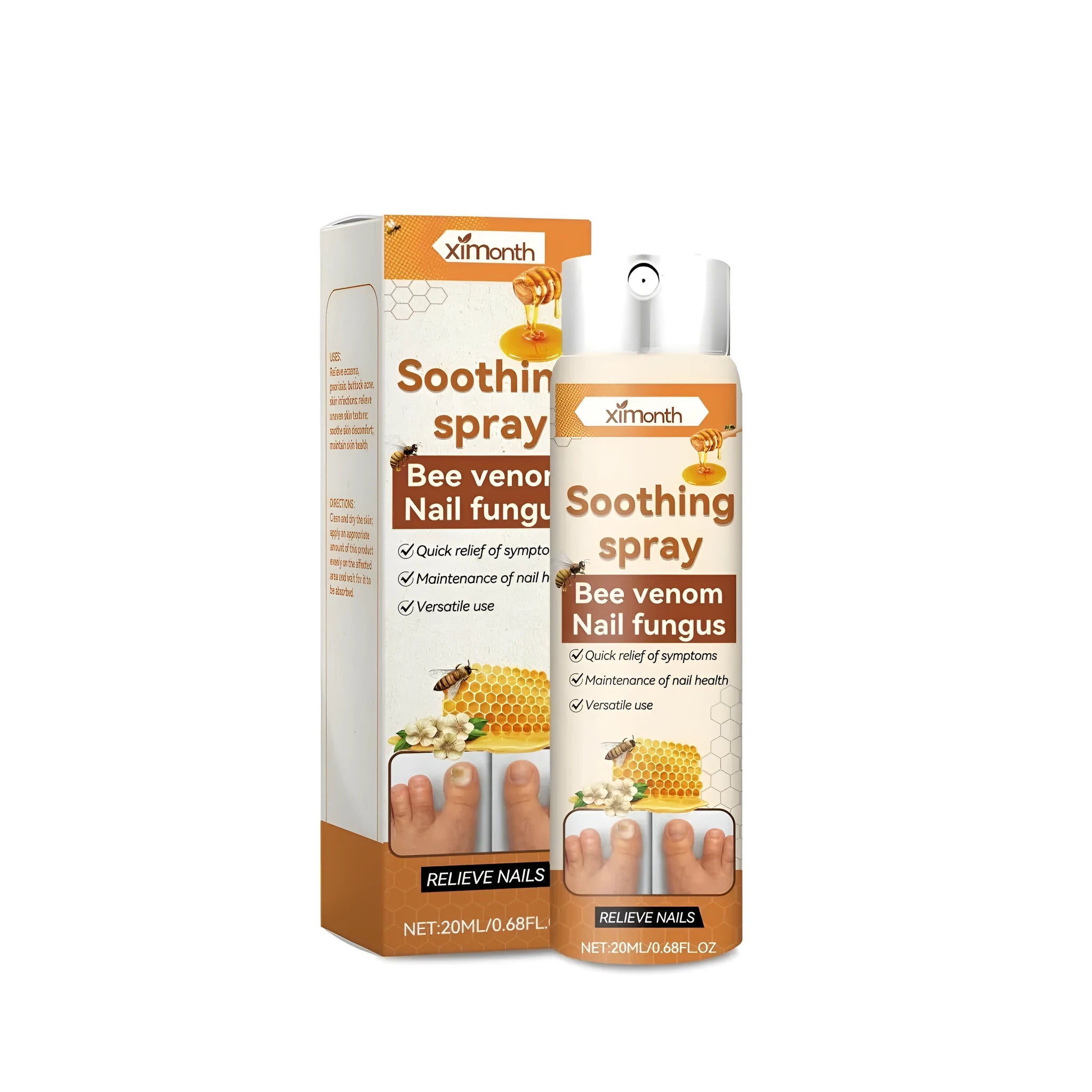 20ml bottle of nail care spray with ingredients Centella asiatica and bee venom