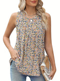 Black plus size sleeveless vest with floral print, shown on a hanger.