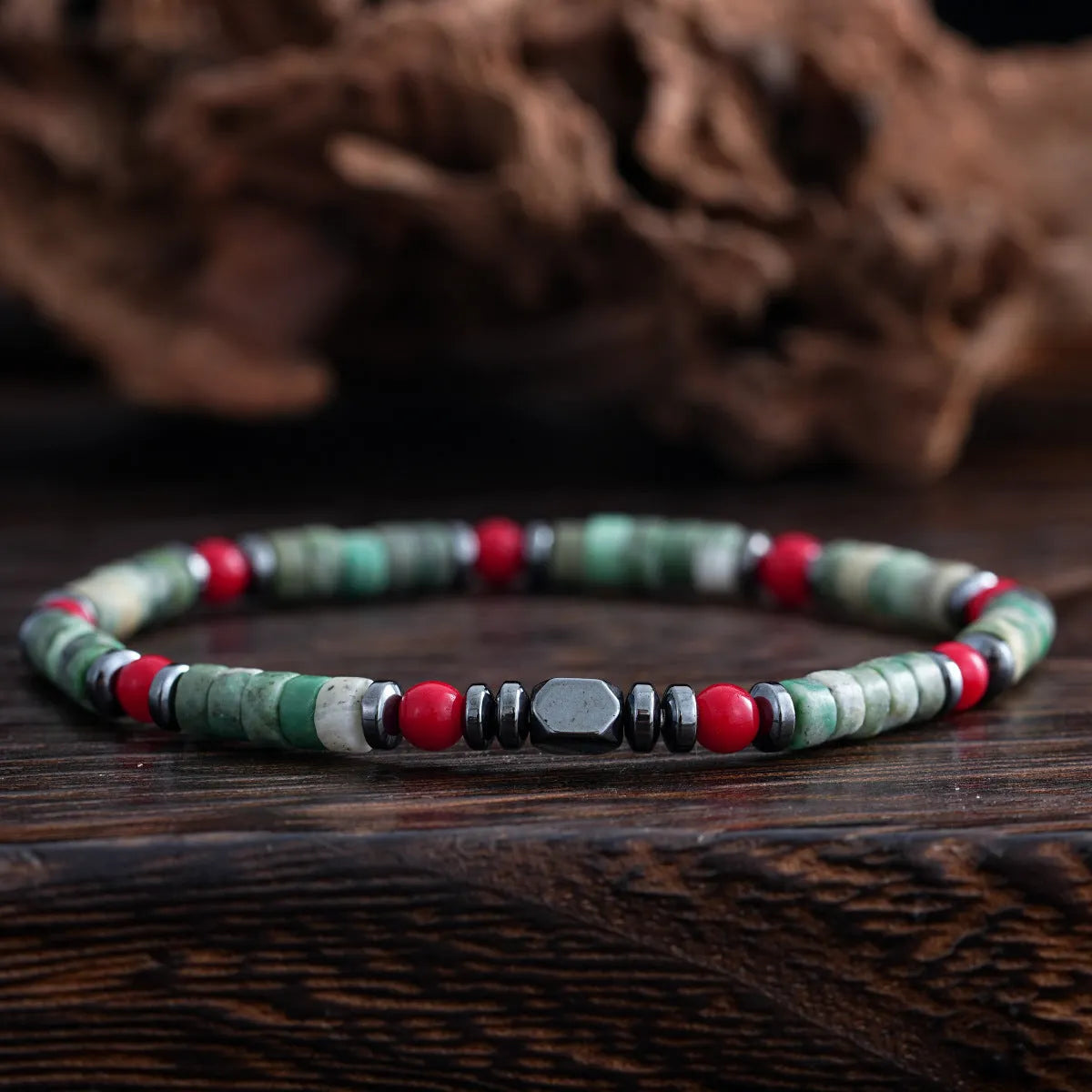 Bohemian cylindrical natural stone beads string bracelet for men with hand-woven construction