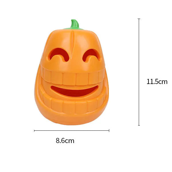 Orange Halloween pumpkin shaped interactive dog chew toy with treat-dispensing funnel