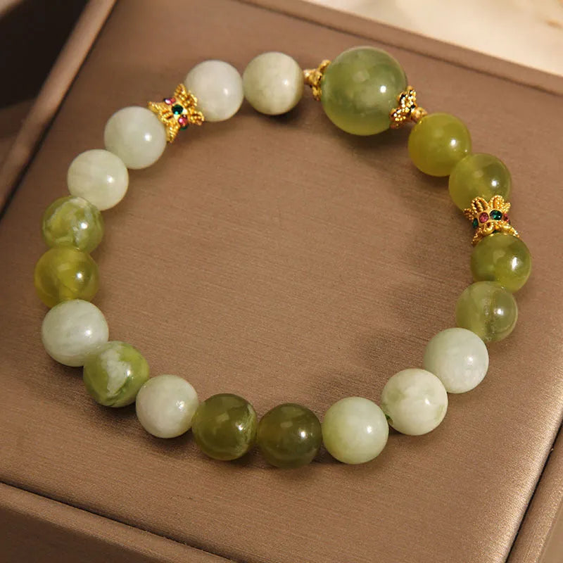 Xiuyan jade green women's bracelet with original design in Mori style