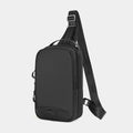 Casual black TPU camouflage chest bag with single shoulder strap and soft handle on a plain background.