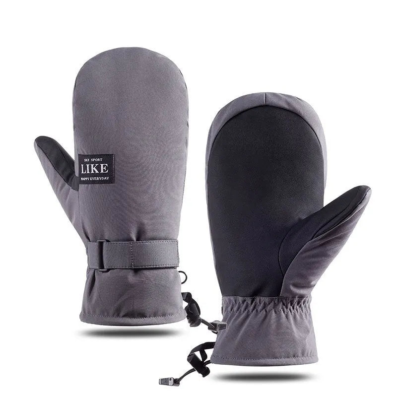 Black and white windproof touchscreen cycling gloves showing mitten style construction