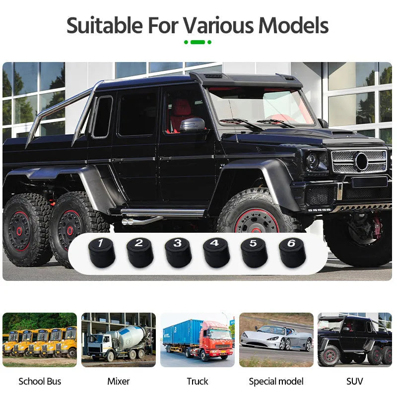 Solar-powered tyre pressure monitor with colour screen and six external sensors for trucks and RVs