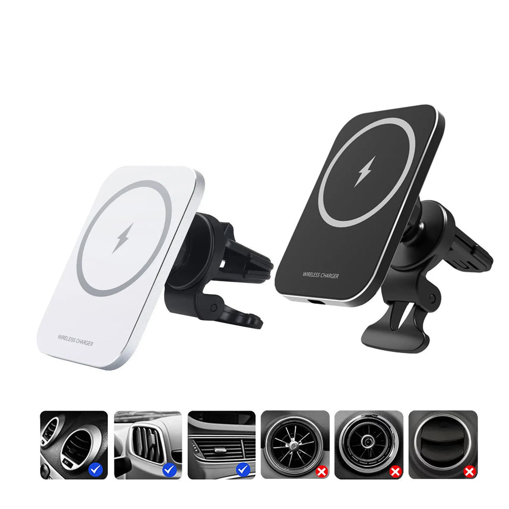 Black magnetic wireless charging car phone holder for Apple iPhone 12 with 15W power