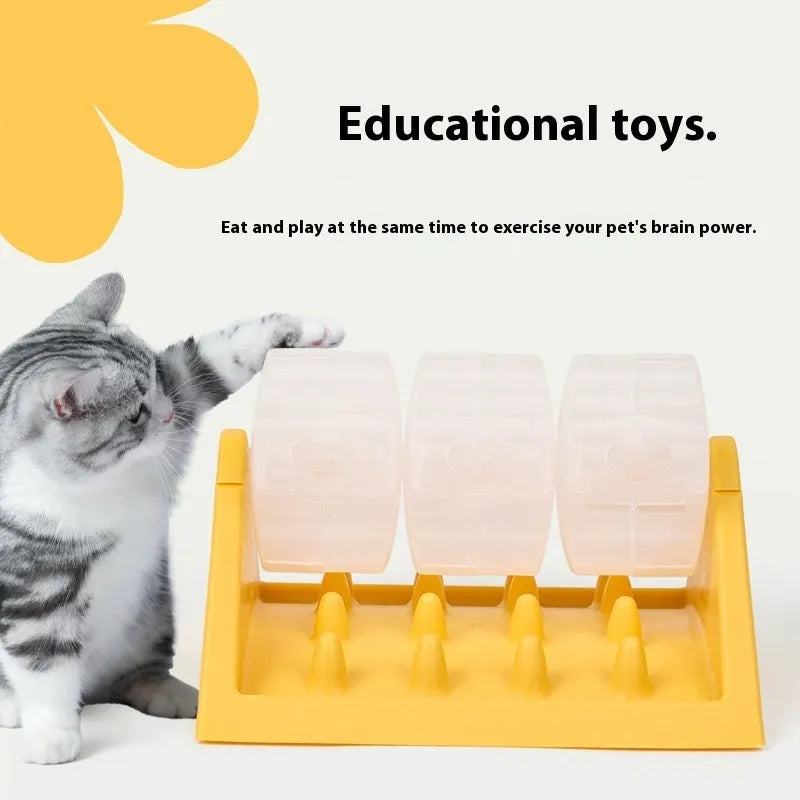 Automatic pet feeder slow food trainer for dogs and cats, interactive puzzle toy in yellow, green, pink