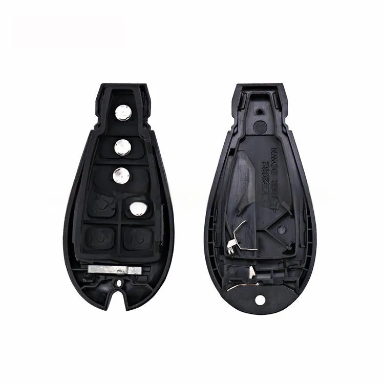 Blank nylon and ABS brass replacement car key shell for Dodge Chrysler smart keys, 85mm long.
