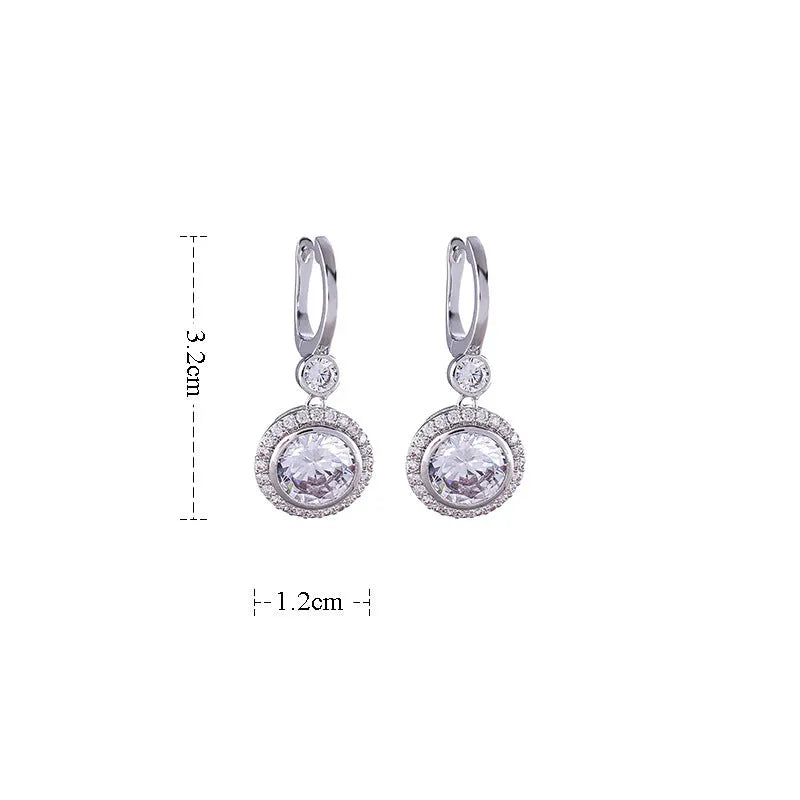 Round geometric copper micro inlay zircon stud earrings in platinum white finish