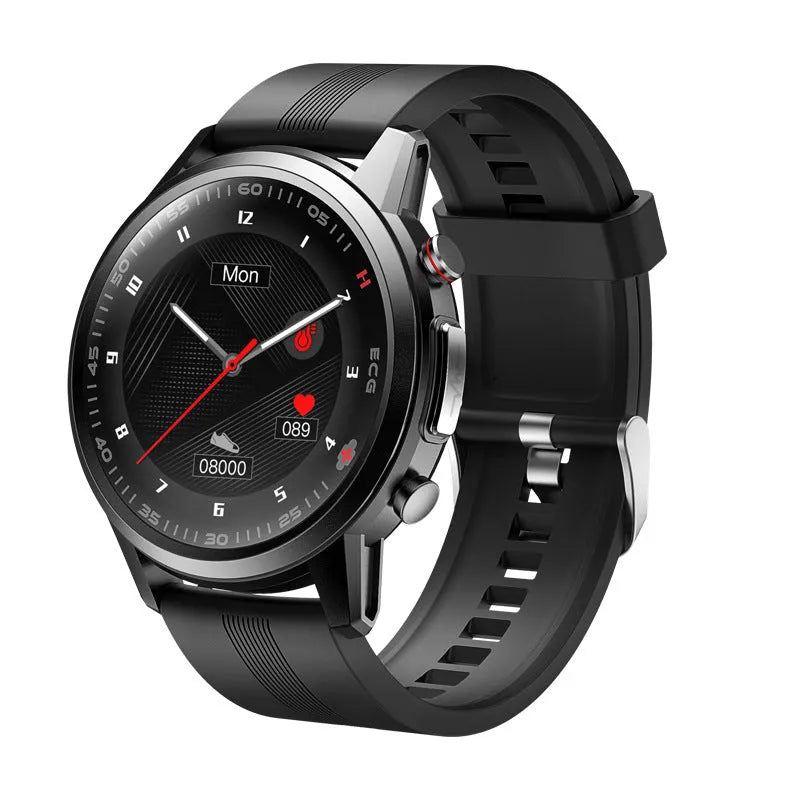 F800 ECG Blood Pressure Sports Smart Watch in black with 1.3-inch screen on a TPU wristband.