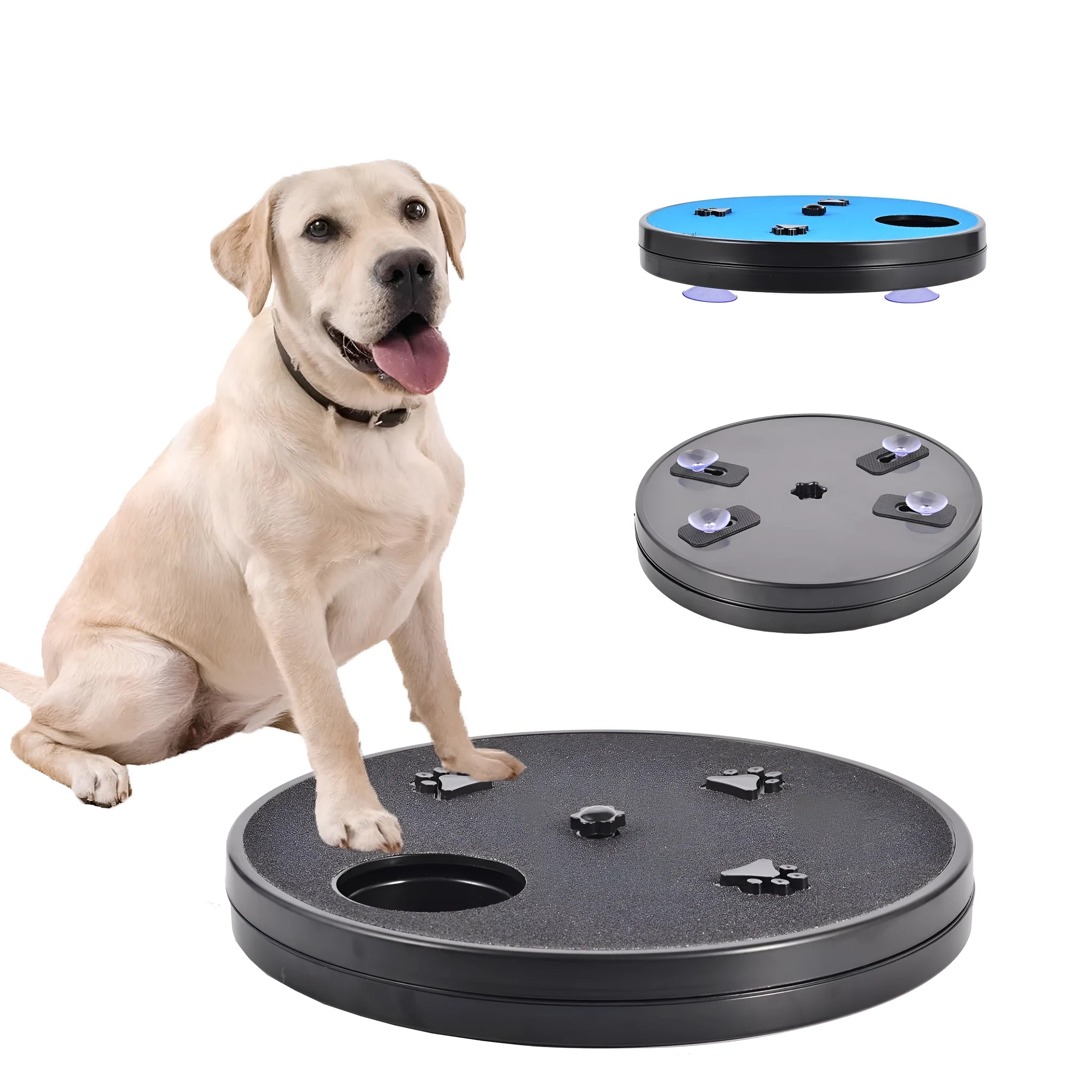 33cm square dog nail file board with suction cup base and rotating slow feeder compartments