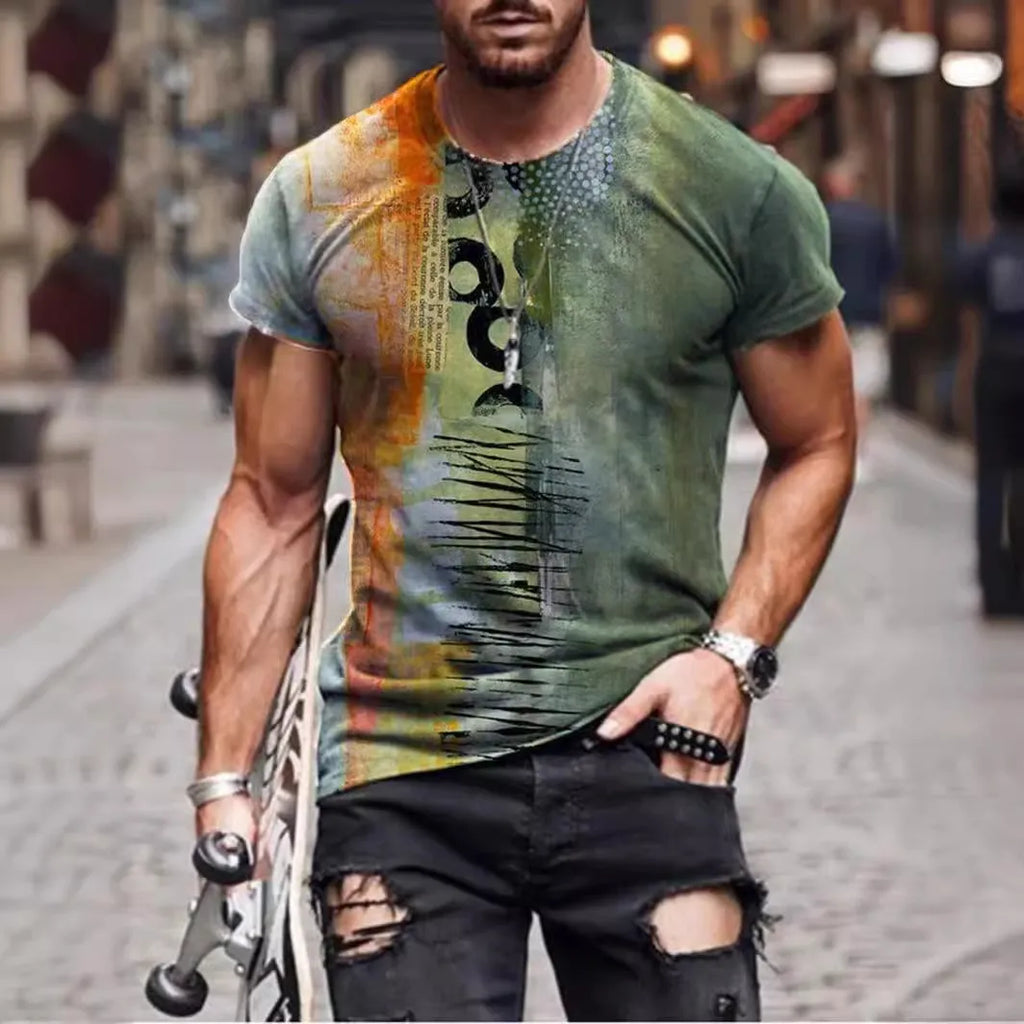 Men's camouflage print short-sleeved T-shirt in loose fit milk silk fabric