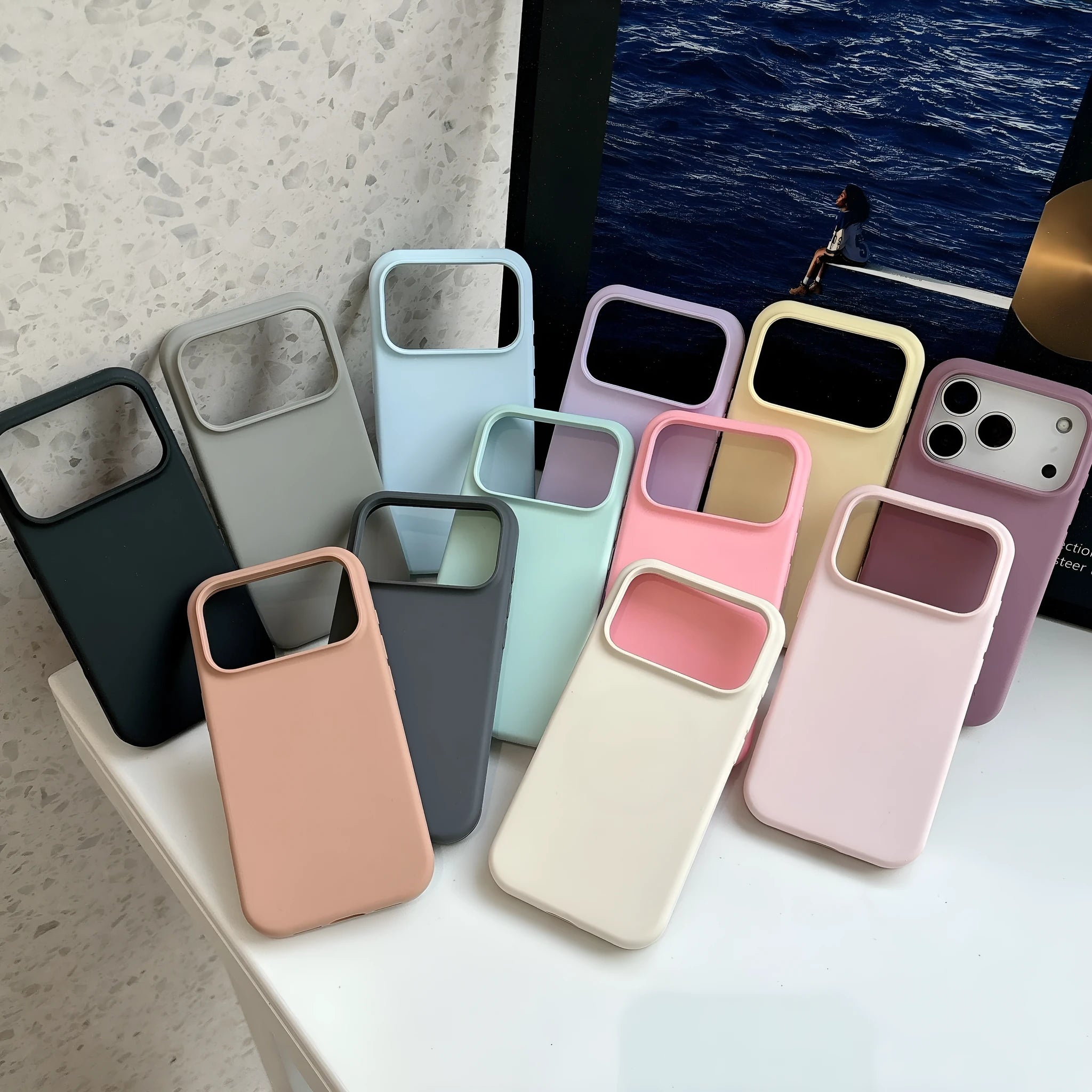 Liquid silicone magnetic charging case with AI button for Apple iPhone, shown in antique white colour
