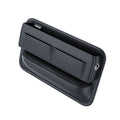 Black PU leather car seat gap storage organiser with data cable hole, placed between seat and central console