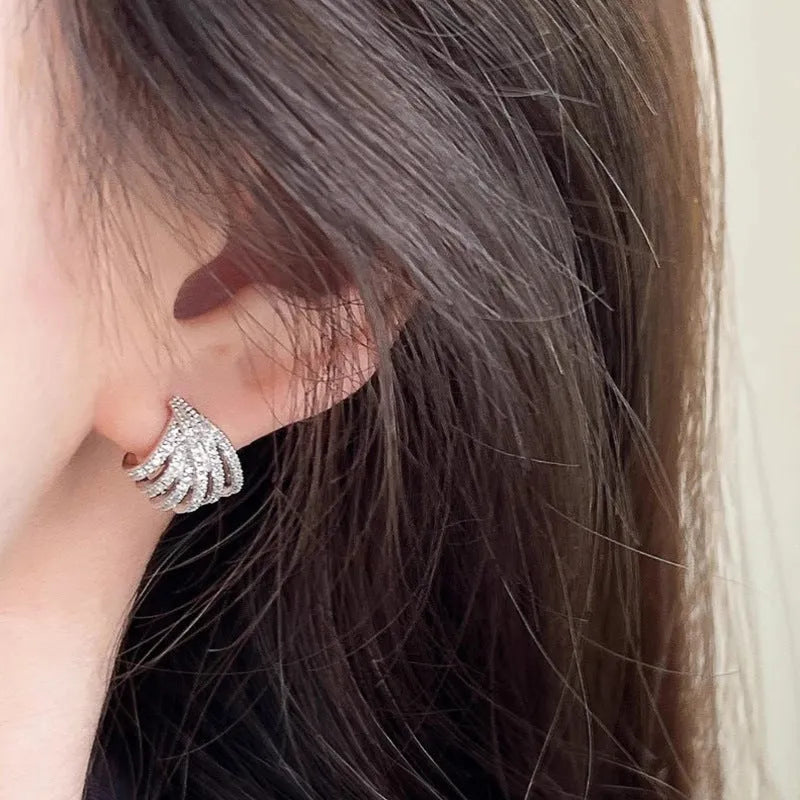 Geometric line design earrings with electroplated platinum finish