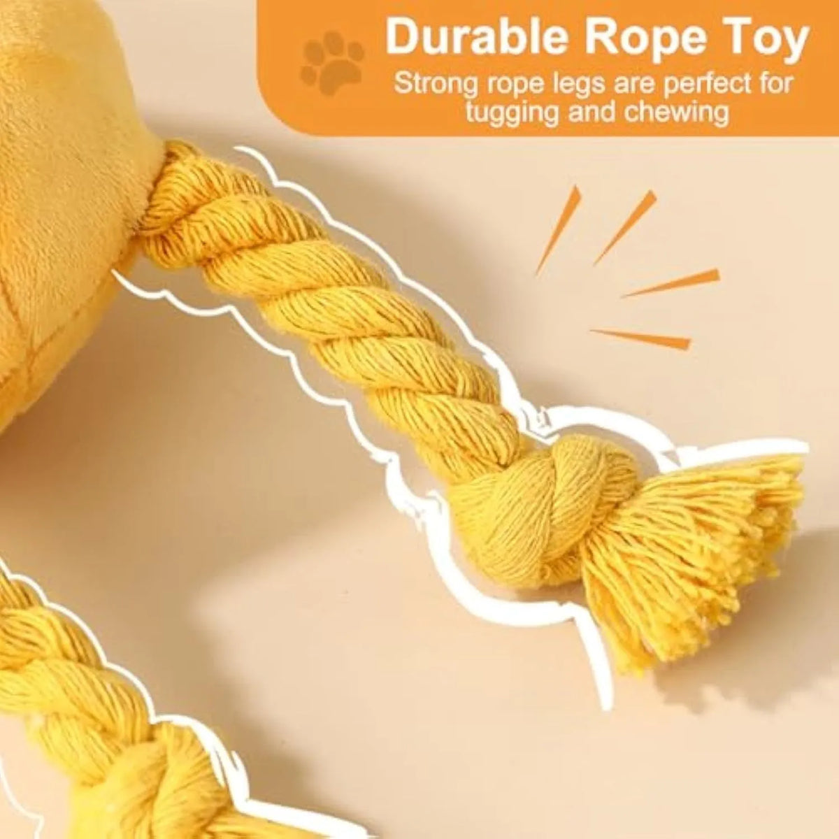 Two squeaky rope plush dog toys in blue and yellow colours for small and medium breed dogs