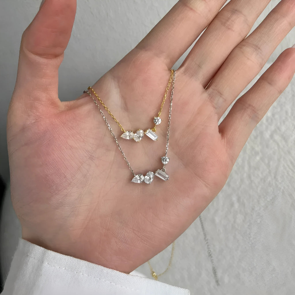 925 silver geometric zircon necklace for women, white finish option, electroplated pendant