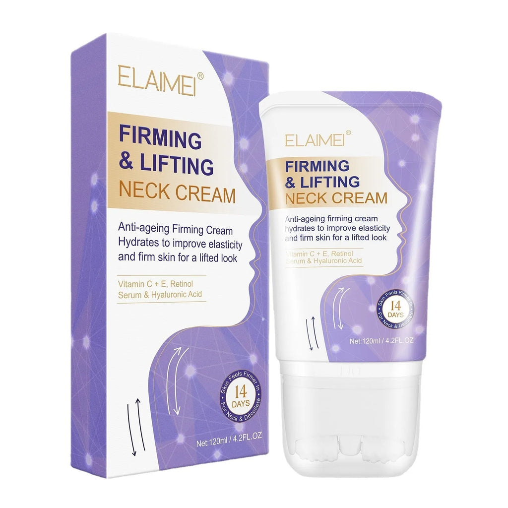 Purple jar of neck cream with multi-ball head massager, 120ml