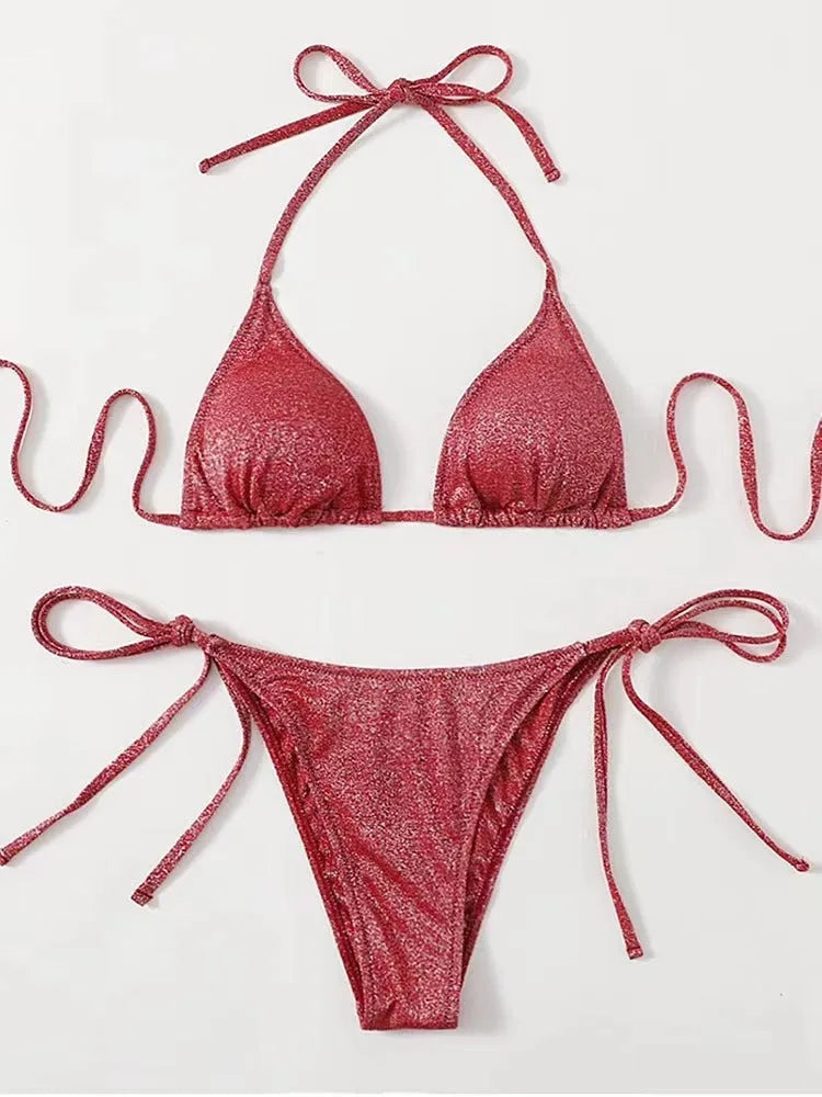 Women's bandage style bikini swimsuit with split briefs in various colours