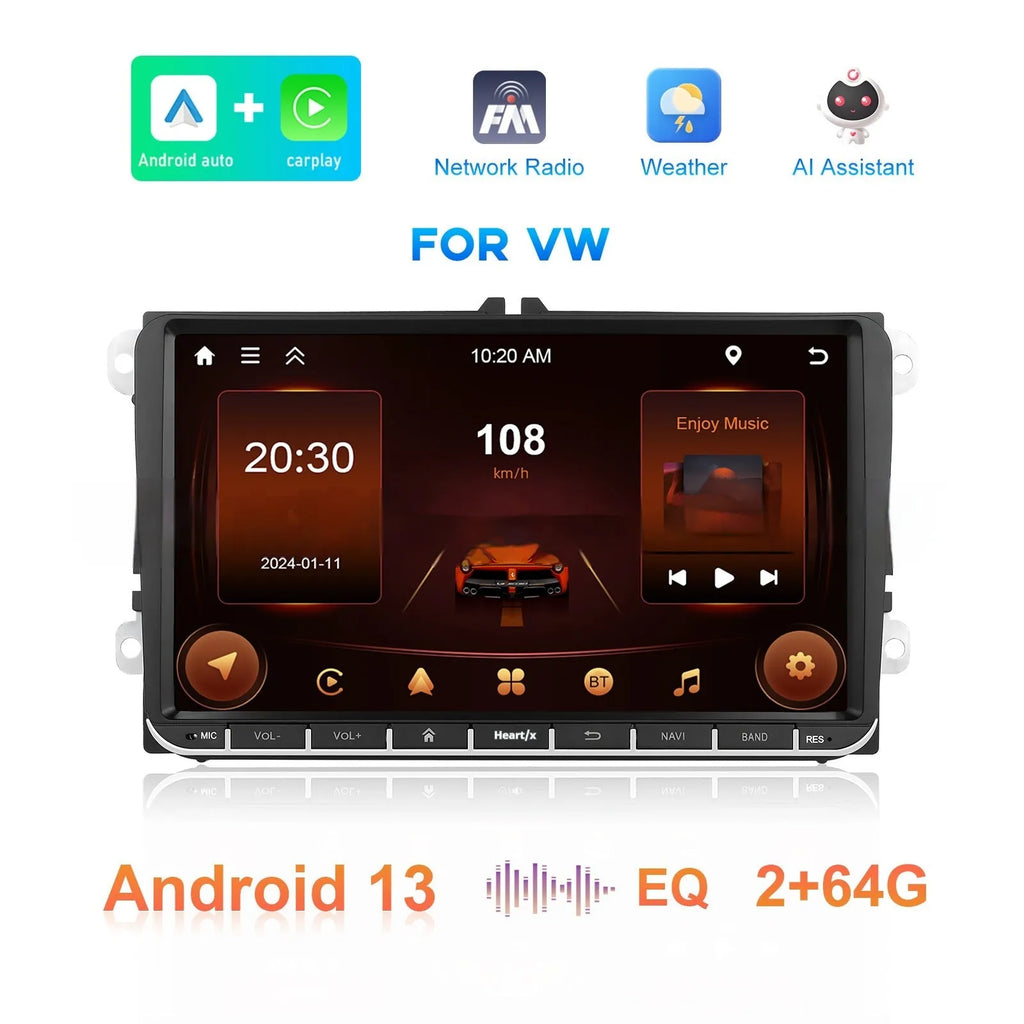 7-inch Android car stereo with wireless CarPlay and Android Auto for Volkswagen vehicles