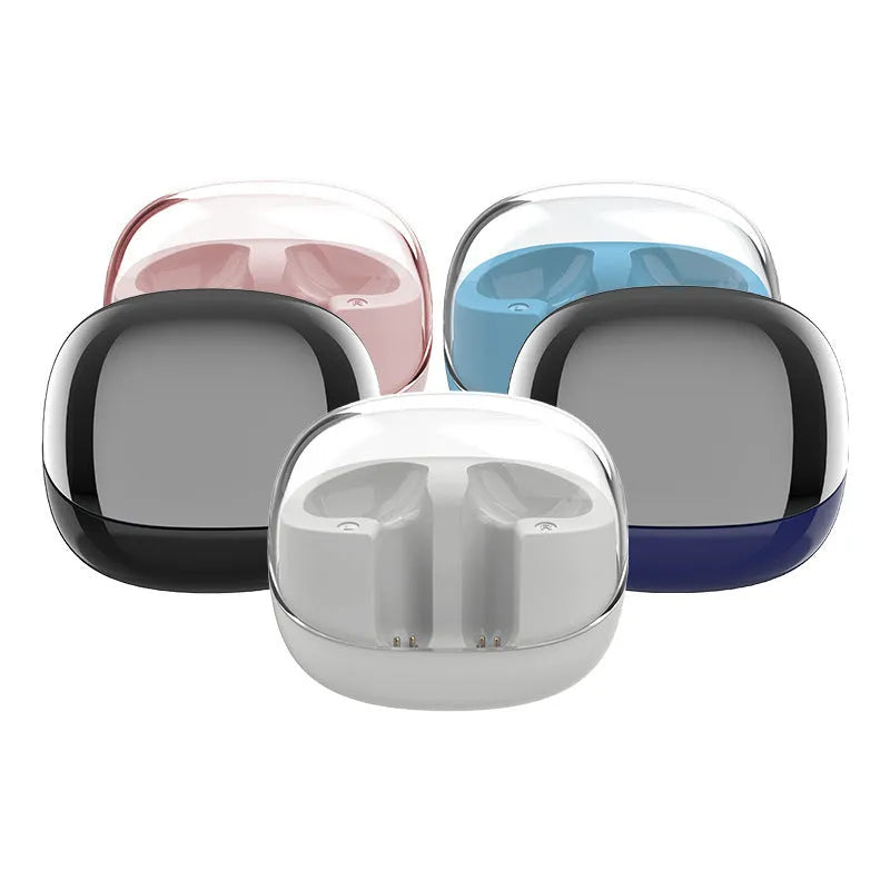Bluetooth 5.3 transparent mini wireless earbuds with 9D stereo sound and ergonomic ear fit