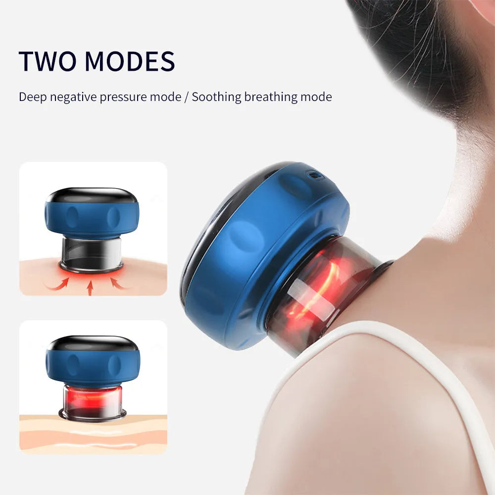 Electric vacuum cupping massage body cups with LCD display and control buttons in black colour variant