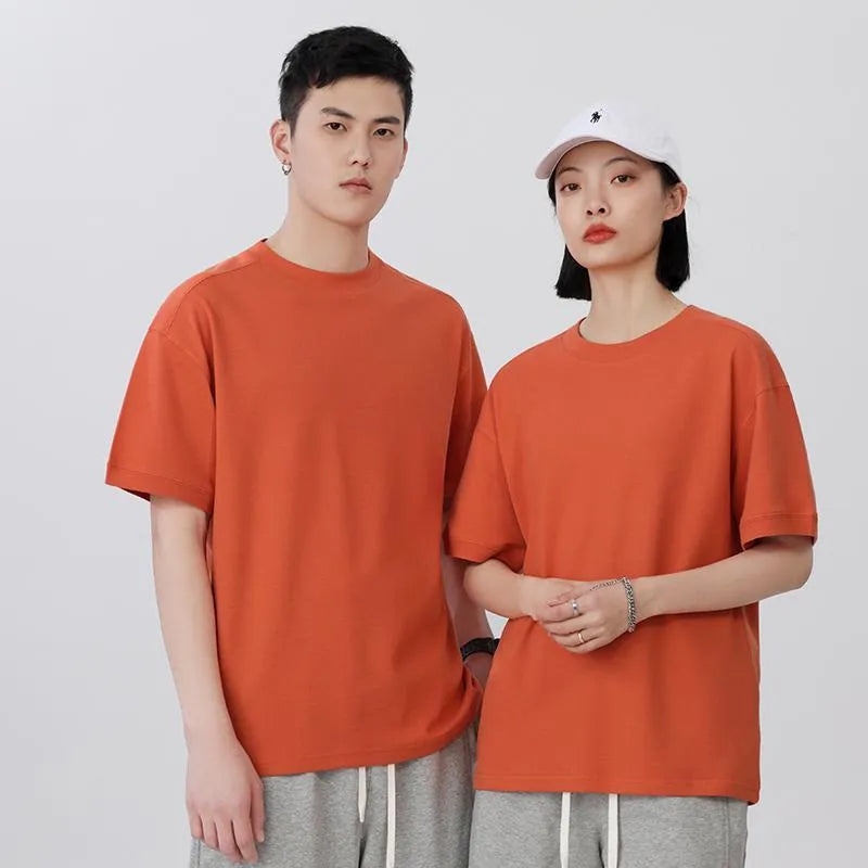 Breathable cotton pique short-sleeved T-shirt in loose fit showing solid colour option