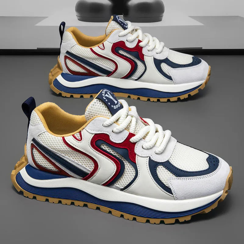 Men's casual sneakers in synthetic leather with round toe and lace-up front