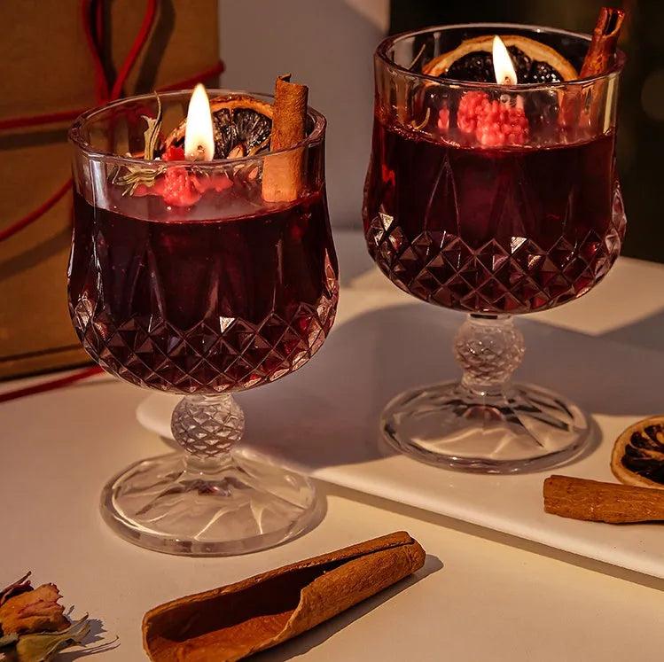 Glass wine goblet scented candle with crystal jelly wax and French mulled wine fragrance