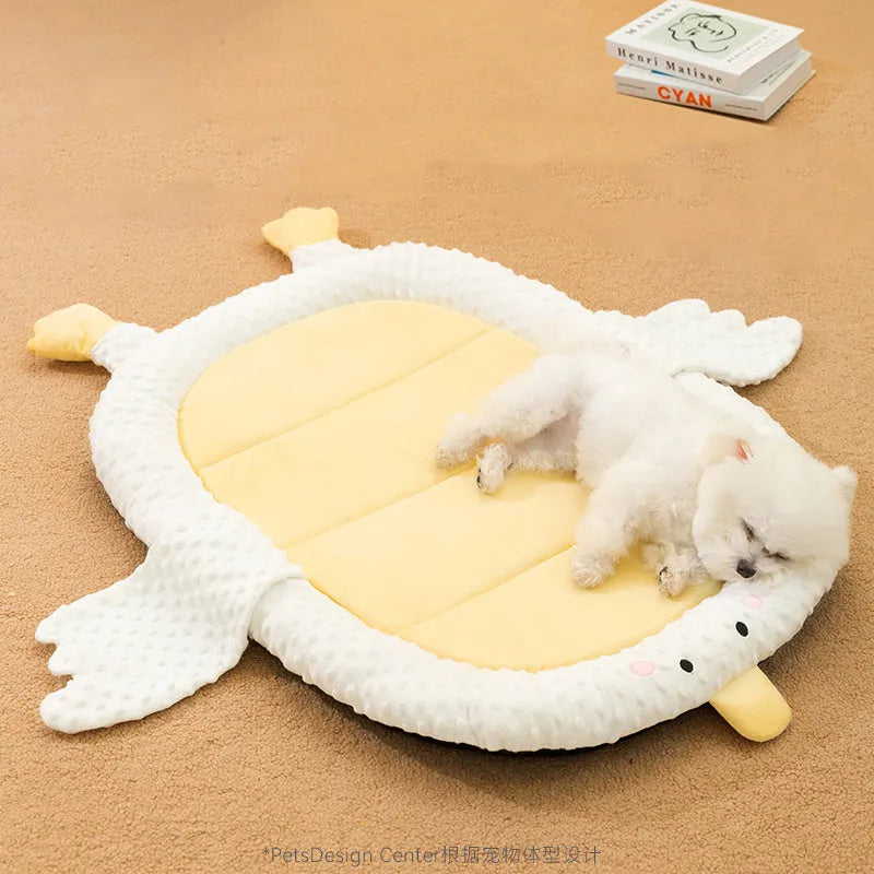 Bedsure grey waterproof orthopedic dog bed for medium-sized dogs on a wooden floor.