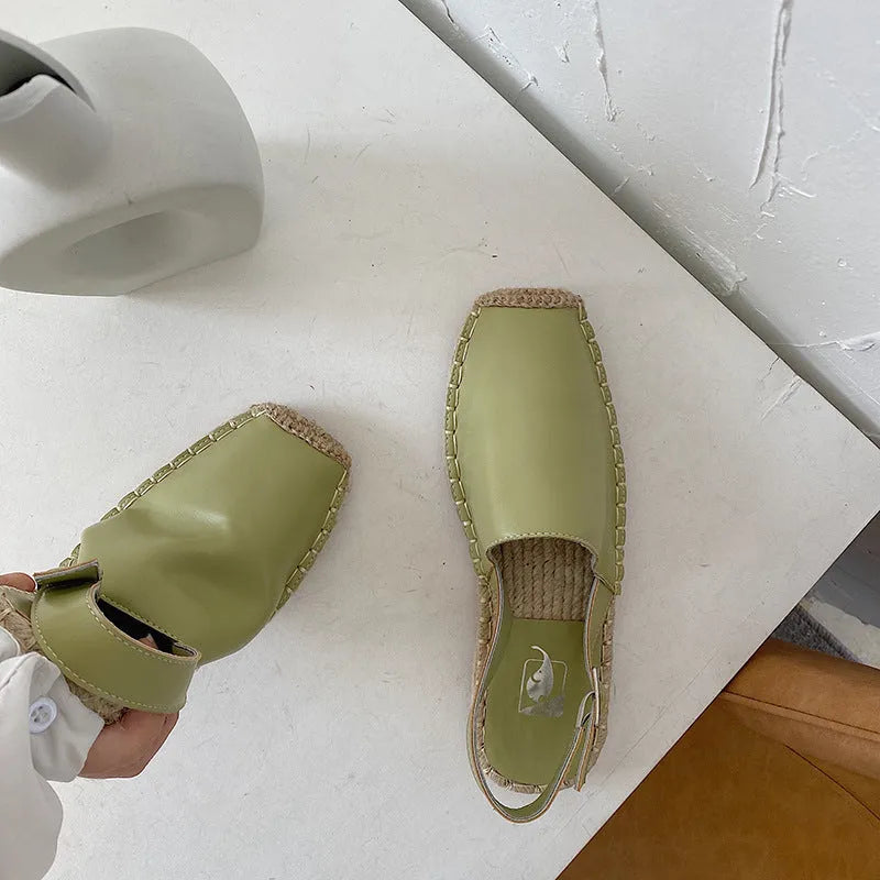 Women's retro fisherman flat sandals in canvas and soft leather with animal pattern detailing