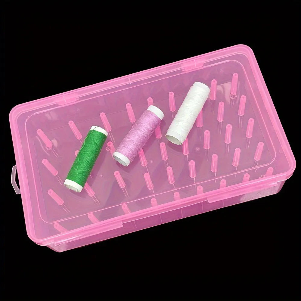 Plastic storage box with 42 compartments for embroidery thread organisation