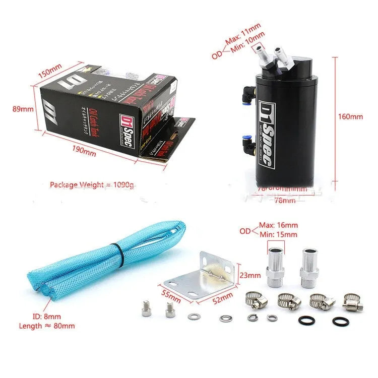 Oil catch tank for car modification in round and square designs