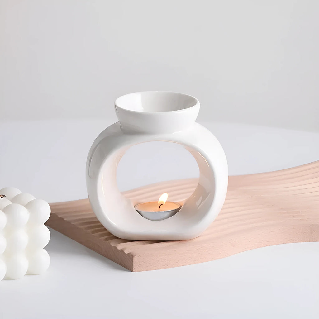 White Nordic style ceramic aromatherapy stove ornament with glazed porcelain finish