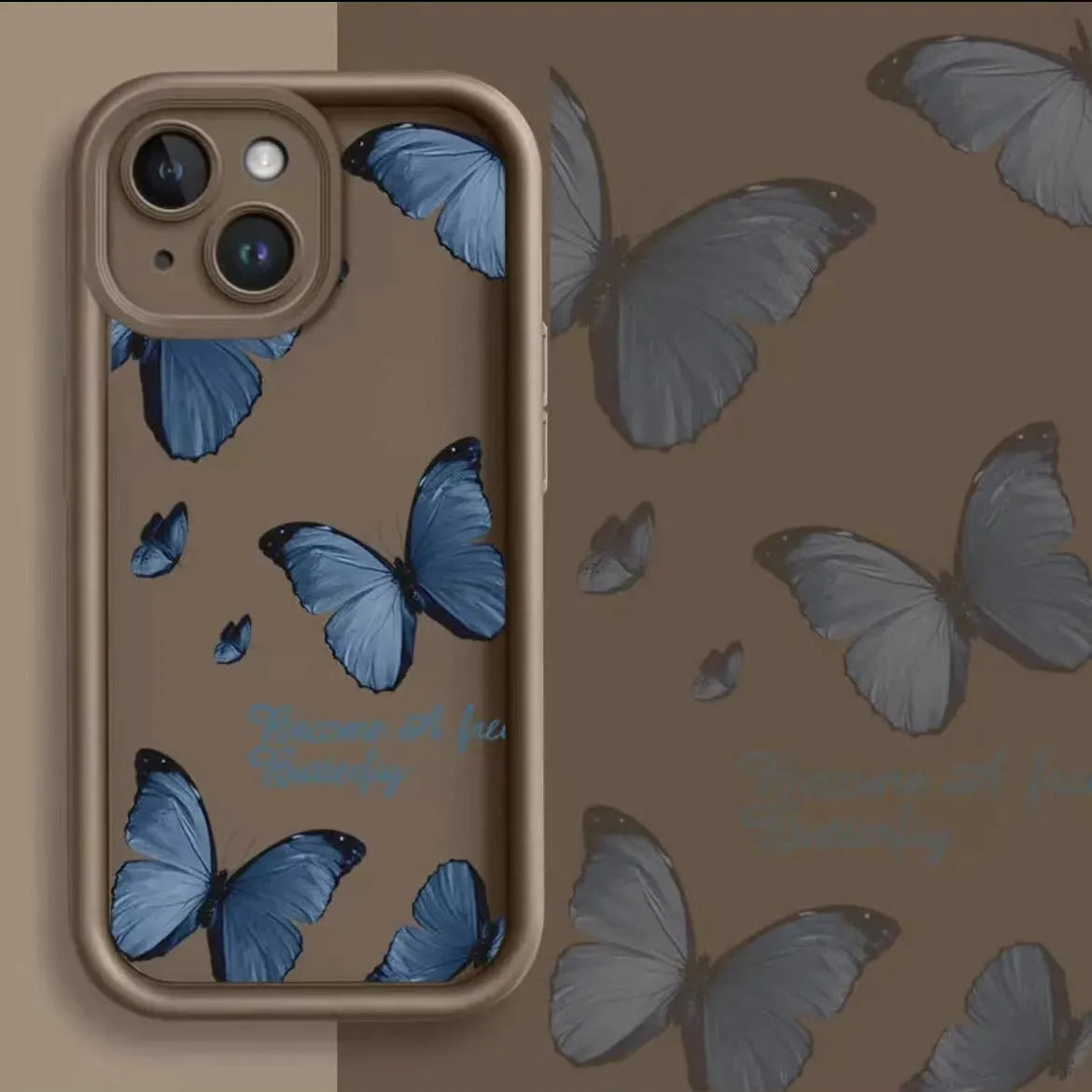Blue butterfly printed edge drop-resistant TPU phone case for Apple iPhone in black
