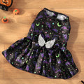 Halloween dog costume with angel wings in bright pumpkin orange and bat print patterns